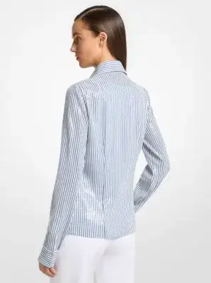 Michael Kors Collection Hansen Sequined Striped Silk Crepe De Chine Shirt | Thumbnail 2