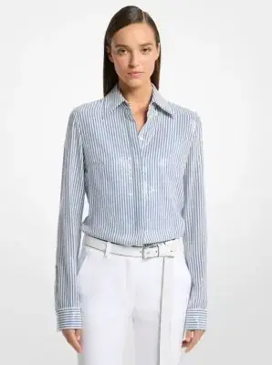 Michael Kors Collection Hansen Sequined Striped Silk Crepe De Chine Shirt | Thumbnail 3