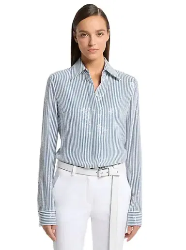 Michael Kors Collection Hansen Sequined Striped Silk Crepe De Chine Shirt | Thumbnail 1
