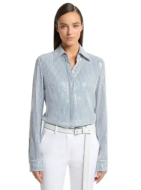 Michael Kors Collection Hansen Sequined Striped Silk Crepe De Chine Shirt