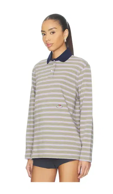 HOMMEgirls X Fruit Of The Loom Striped Long Sleeve Polo | Thumbnail 2
