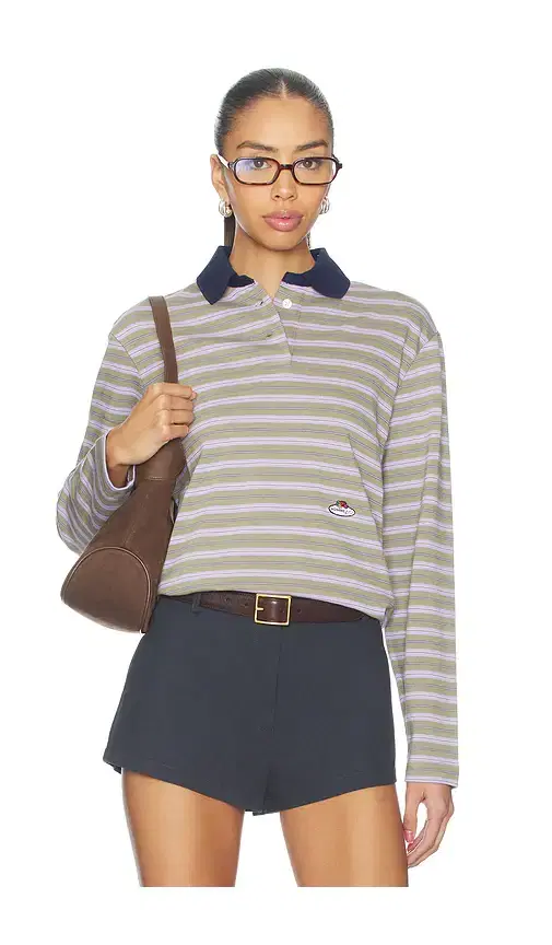 X Fruit Of The Loom Striped Long Sleeve Polo