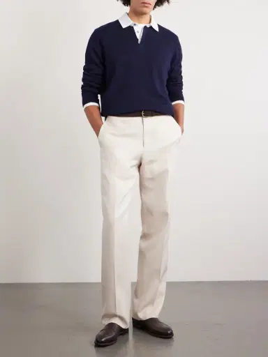 dunhill Cotton-Trimmed Cashmere and Linen-Blend Polo Shirt - Men | Thumbnail 2
