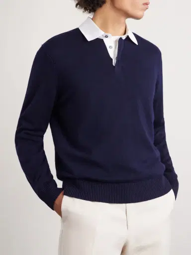 dunhill Cotton-Trimmed Cashmere and Linen-Blend Polo Shirt - Men | Thumbnail 3