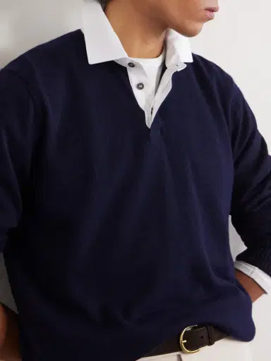 dunhill Cotton-Trimmed Cashmere and Linen-Blend Polo Shirt - Men | Thumbnail 5