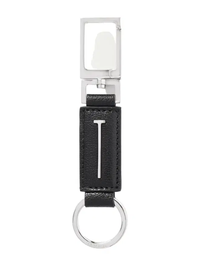 Silver-Tone Leather Keychain - Men