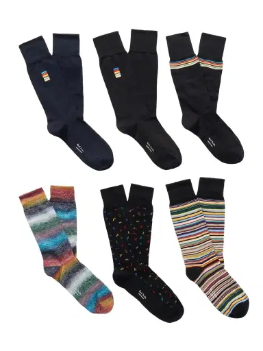 Paul Smith Pack of Six Embroidered Striped Cotton-Blend Socks - Men | Thumbnail 1