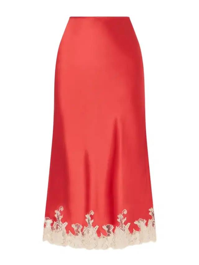 Orchid Lace-trimmed Silk-satin Midi Skirt
