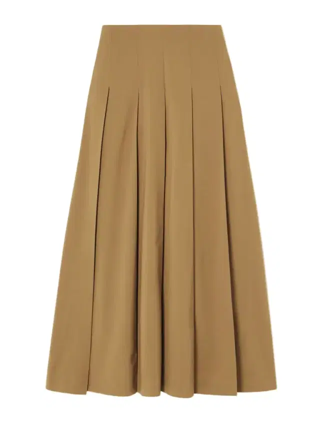 Pleated Wool-blend Twill Midi Skirt