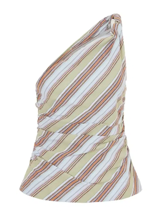 Aurora One-shoulder Gathered Striped Cotton And Linen-blend Top