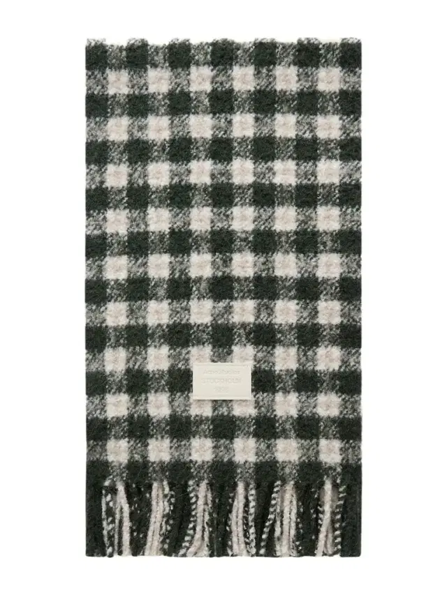 Fringed Leather-trimmed Checked Brushed-knit Scarf