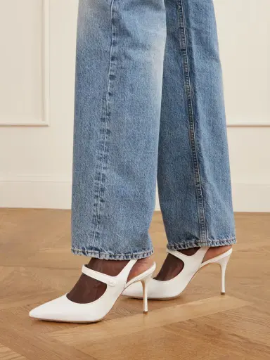 Manolo Blahnik Camparisli 90 Leather-trimmed Raffia Mary Jane Slingback Pumps | Thumbnail 2 Manolo Blahnik Camparisli 90 Leather-trimmed Raffia Mary Jane Slingback Pumps | Thumbnail 2
