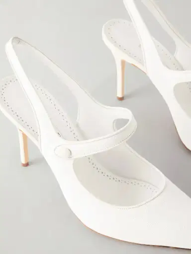 Manolo Blahnik Camparisli 90 Leather-trimmed Raffia Mary Jane Slingback Pumps | Thumbnail 5 Manolo Blahnik Camparisli 90 Leather-trimmed Raffia Mary Jane Slingback Pumps | Thumbnail 5
