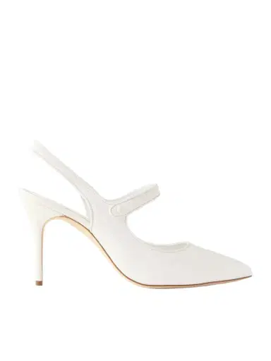 Manolo Blahnik Camparisli 90 Leather-trimmed Raffia Mary Jane Slingback Pumps | Thumbnail 1 Manolo Blahnik Camparisli 90 Leather-trimmed Raffia Mary Jane Slingback Pumps | Thumbnail 1