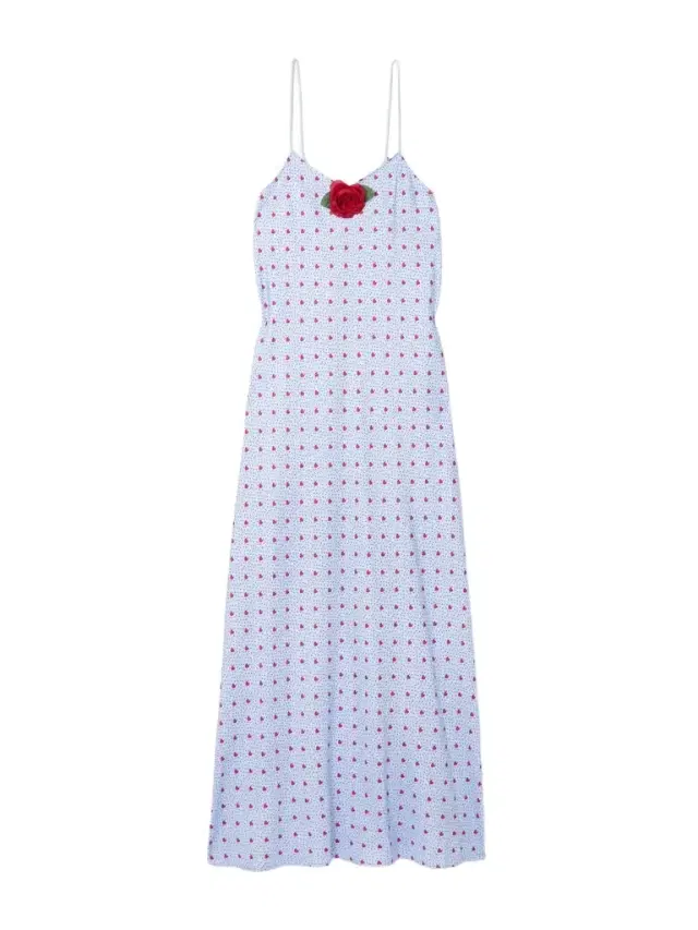 Appliquéd Printed Silk-twill Midi Dress