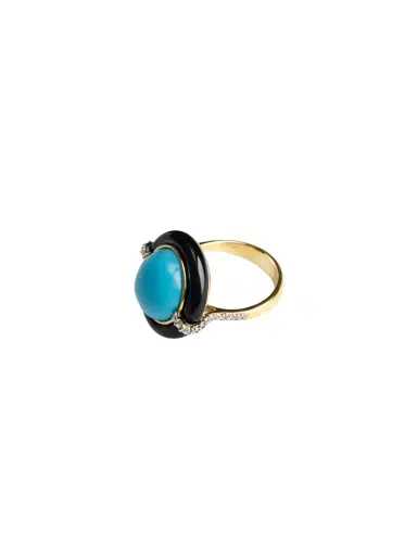 Wish Fine Jewelry 10.643ct Diamond Turquoise Black Onyx 18K Gold Cocktail Ring | Thumbnail 1 Wish Fine Jewelry 10.643ct Diamond Turquoise Black Onyx 18K Gold Cocktail Ring | Thumbnail 1