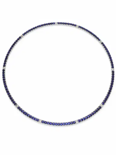 Wish Fine Jewelry 14.83ct Diamond Sapphire 14K Gold Tennis Necklace | Thumbnail 2
