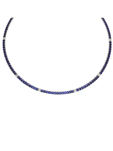 Wish Fine Jewelry 14.83ct Diamond Sapphire 14K Gold Tennis Necklace | Thumbnail 1