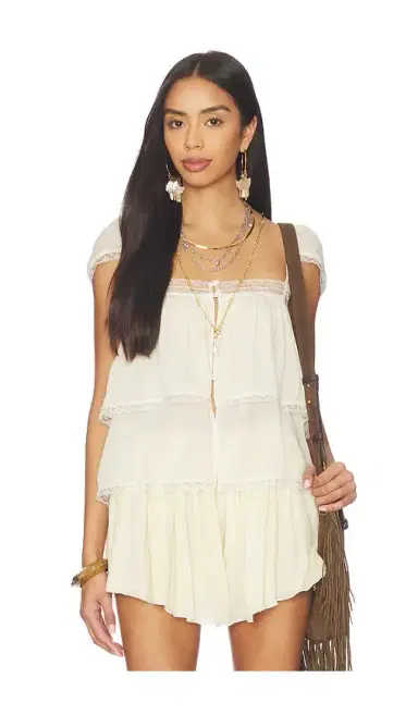 SWF Lace Trim Babydoll Top | Thumbnail 1