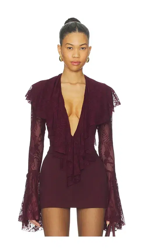 Long Sleeve Deep V Ruffle Bodysuit