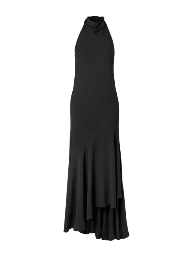 Open-back Asymmetric Ribbed Wool Maxi Dress