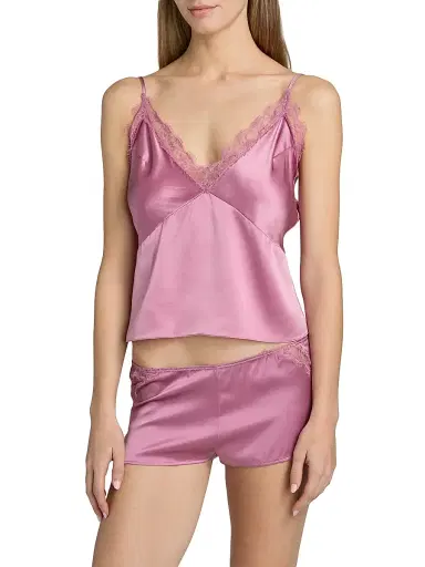 Kiki de Montparnasse Women's Lace-Trim Silk Camisole - Mauve - Size Large | Thumbnail 3