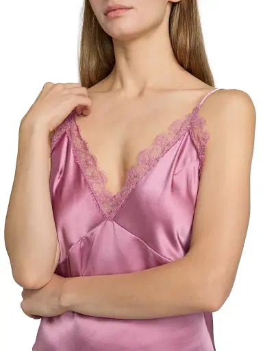 Kiki de Montparnasse Women's Lace-Trim Silk Camisole - Mauve - Size Large | Thumbnail 5