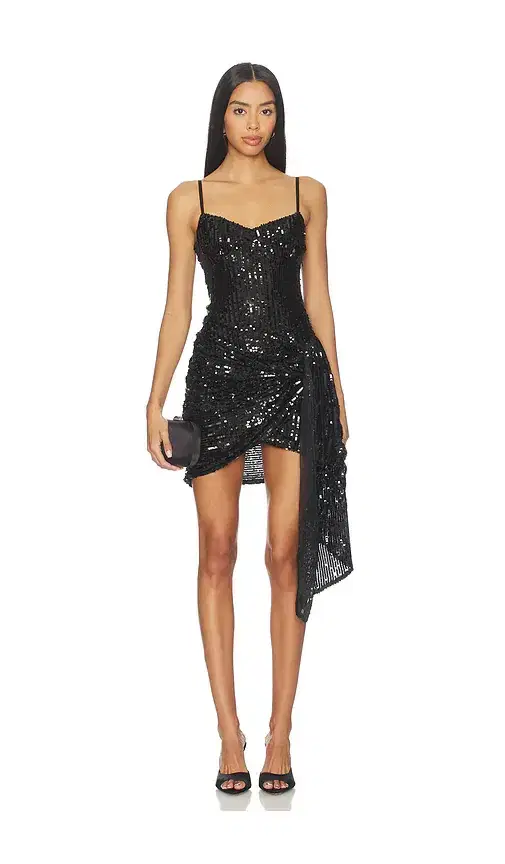 AREA Wrapped Sequin Mini Dress