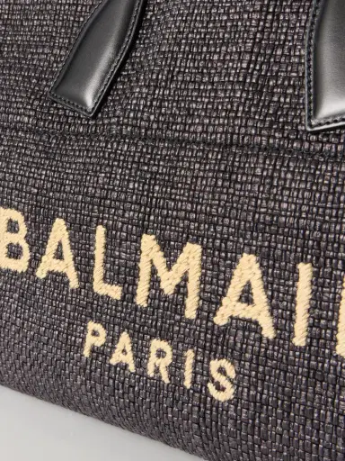 Balmain Track Leather-trimmed Raffia Tote | Thumbnail 5