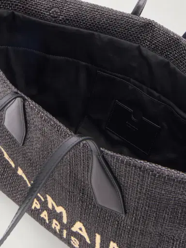 Balmain Track Leather-trimmed Raffia Tote | Thumbnail 6