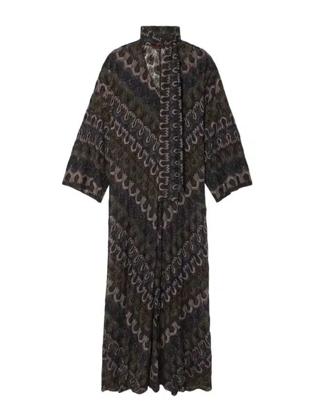 Tie-detailed Striped Metallic Crochet-knit Dress