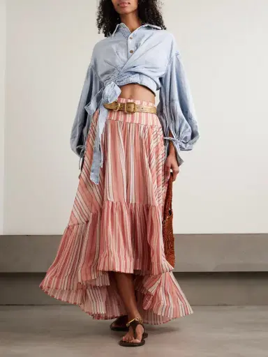 Zimmermann Rebellion Bohemian Asymmetric Tiered Striped Georgette Skirt | Thumbnail 2 Zimmermann Rebellion Bohemian Asymmetric Tiered Striped Georgette Skirt | Thumbnail 2