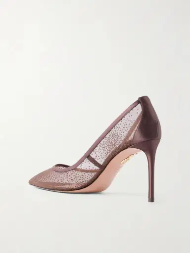 Aquazzura Nude 85 Satin-trimmed Embellished Mesh Pumps | Thumbnail 3