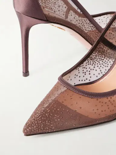 Aquazzura Nude 85 Satin-trimmed Embellished Mesh Pumps | Thumbnail 5