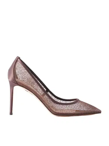 Aquazzura Nude 85 Satin-trimmed Embellished Mesh Pumps | Thumbnail 1