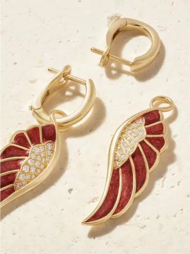 Garrard Wings 14-karat Gold, Enamel And Diamond Earrings | Thumbnail 3