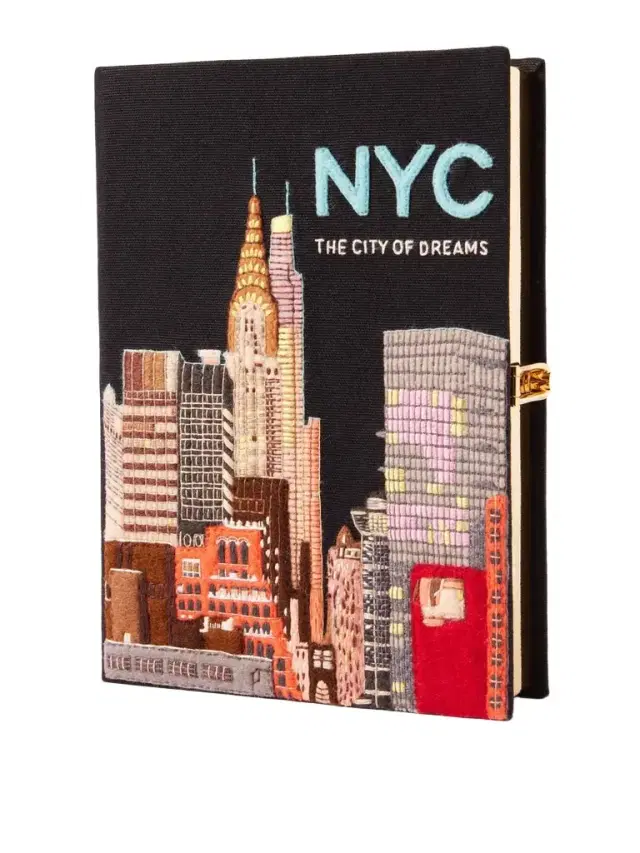 Nyc Embroidered Appliquéd Cotton, Wool And Silk-blend Canvas Clutch