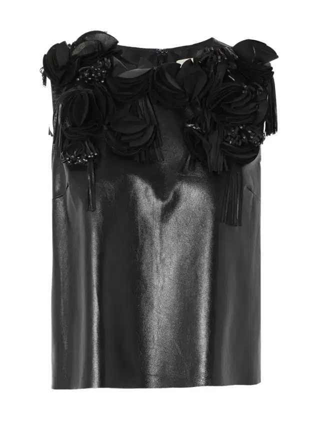 Marlowe Floral-appliquéd Leather Top