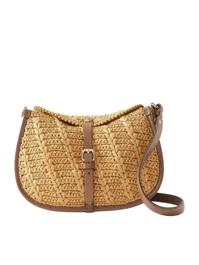 Pony Medium Leather-trimmed Raffia Shoulder Bag