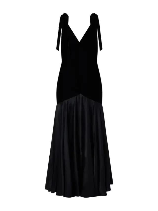 Bow-detailed Velvet And Silk-satin Gown