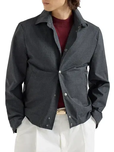 Brunello Cucinelli Men's Bonded Virgin Wool Fresco Outerwear Jacket - Dark Grey - Size 44 | Thumbnail 2 Brunello Cucinelli Men's Bonded Virgin Wool Fresco Outerwear Jacket - Dark Grey - Size 44 | Thumbnail 2