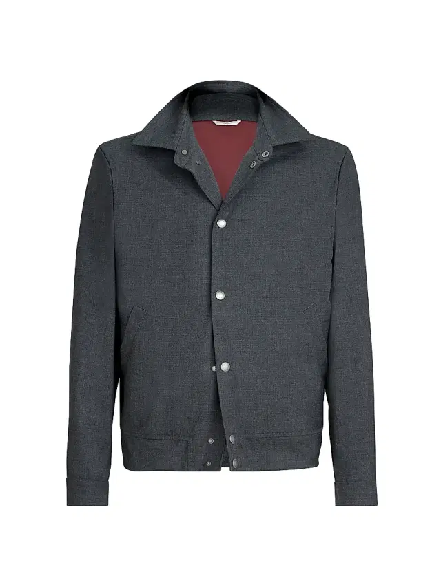 Brunello Cucinelli Men's Bonded Virgin Wool Fresco Outerwear Jacket - Dark Grey
