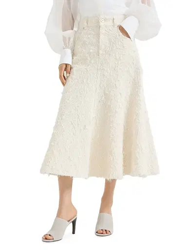 Brunello Cucinelli Women's Fuzzy Dyed Denim Five Pocket Flared Skirt with Monili | Thumbnail 2