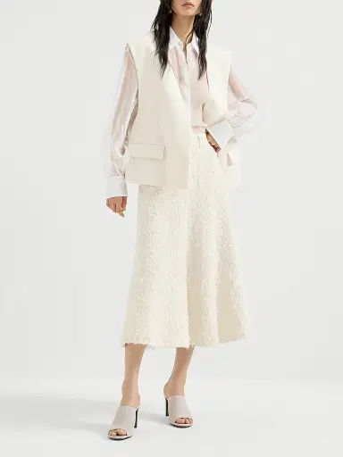 Brunello Cucinelli Women's Fuzzy Dyed Denim Five Pocket Flared Skirt with Monili | Thumbnail 6