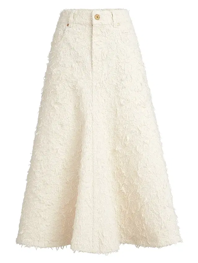 Women's Fuzzy Dyed Denim Five Pocket Flared Skirt with Monili