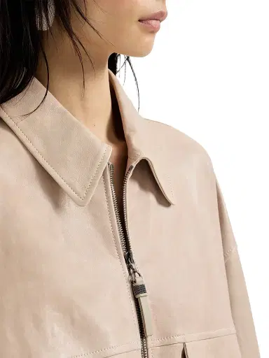 Brunello Cucinelli Women's Glossy Nappa Leather Outerwear Jacket with Monili - Beige - Size 0 | Thumbnail 4 Brunello Cucinelli Women's Glossy Nappa Leather Outerwear Jacket with Monili - Beige - Size 0 | Thumbnail 4