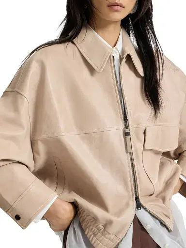 Brunello Cucinelli Women's Glossy Nappa Leather Outerwear Jacket with Monili - Beige - Size 0 | Thumbnail 5 Brunello Cucinelli Women's Glossy Nappa Leather Outerwear Jacket with Monili - Beige - Size 0 | Thumbnail 5