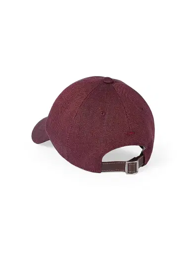 Brunello Cucinelli Men's Linen and Virgin Wool Chevron Baseball Cap with Embroidered Logo - Cherry | Thumbnail 2 Brunello Cucinelli Men's Linen and Virgin Wool Chevron Baseball Cap with Embroidered Logo - Cherry | Thumbnail 2