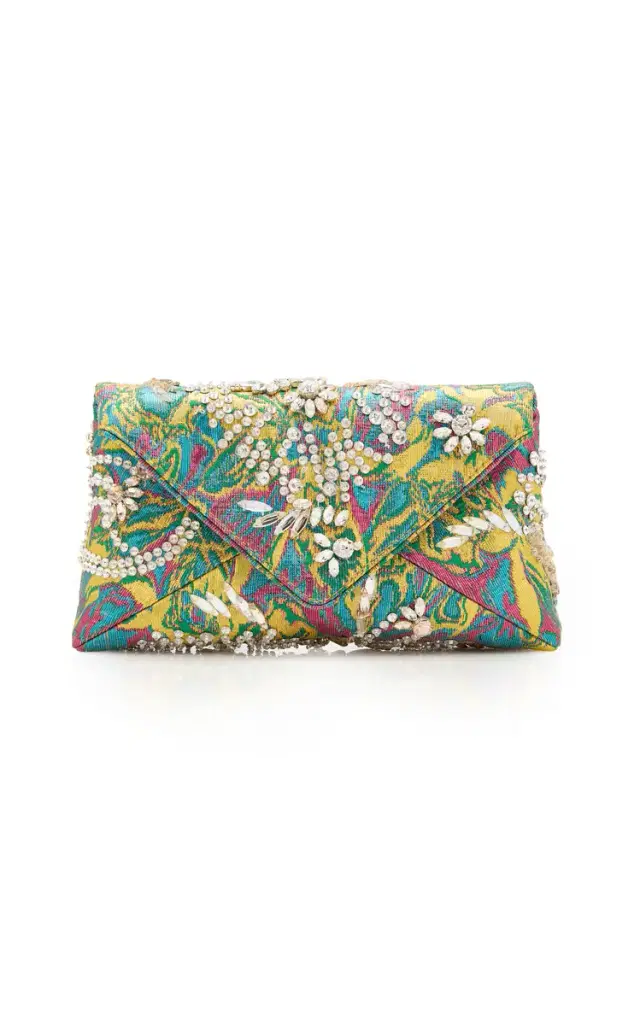Dries Van Noten Crystal-Embellished Leather Envelope Clutch