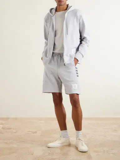 Thom Browne Straight-Leg Logo-Appliquéd Striped Cotton-Jersey Drawstring Shorts - Men | Thumbnail 2